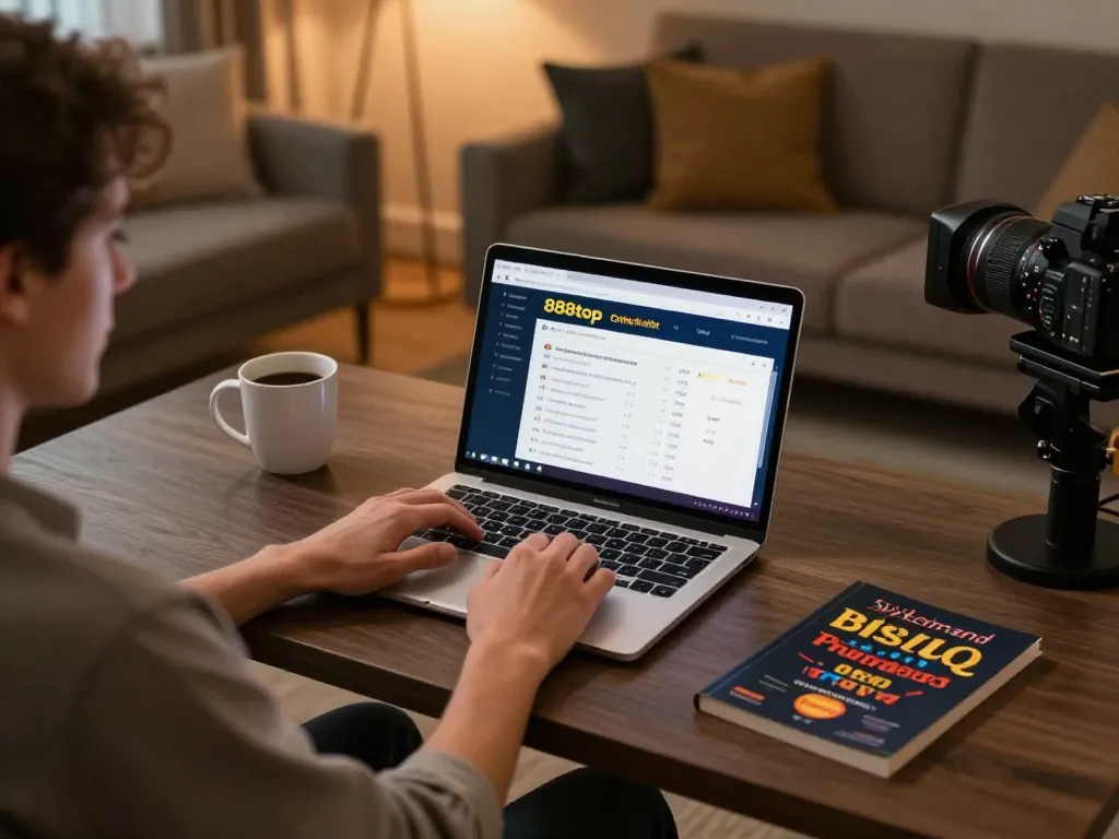 A player using the 888top online betting interface at a cozy home setup, managing their game strategy effectively