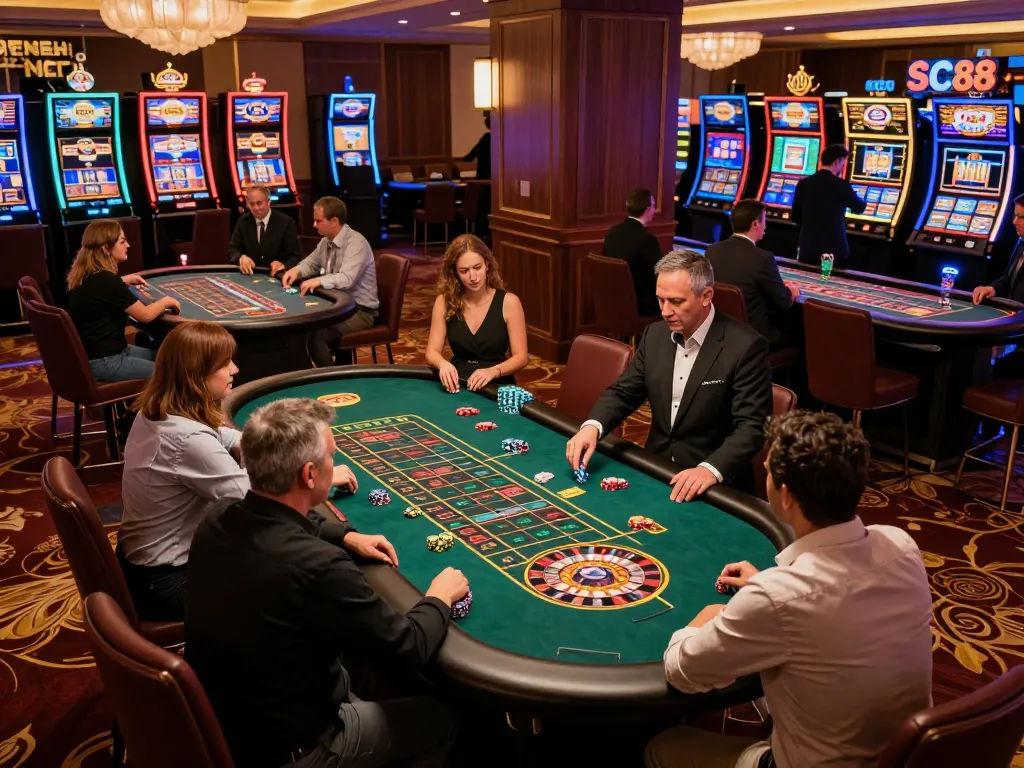 Players strategizing at the casino floor showcasing SC88-bm gambling excitement