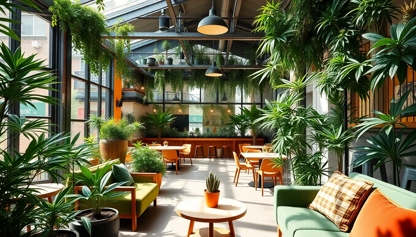 Experience The Corner Cannabis Club Madrid with lush greenery and relaxed lounge atmosphere.