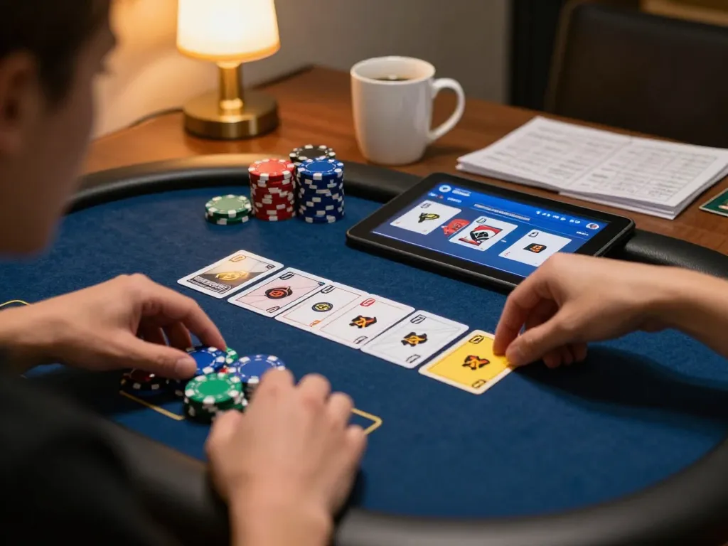 Engaging gameplay on the TR88 homepage showcasing an online poker game on a tablet in a cozy setting.