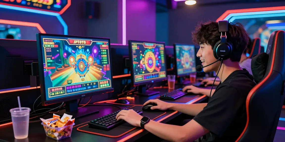 Exciting player immersed in JPTOTO online slot gaming experience.