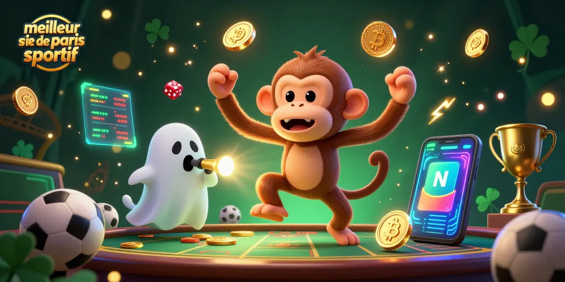 Le meilleur site de paris sportif illumine une scène cosmique avec un singe farceur et un chiot chasseur de fantômes.