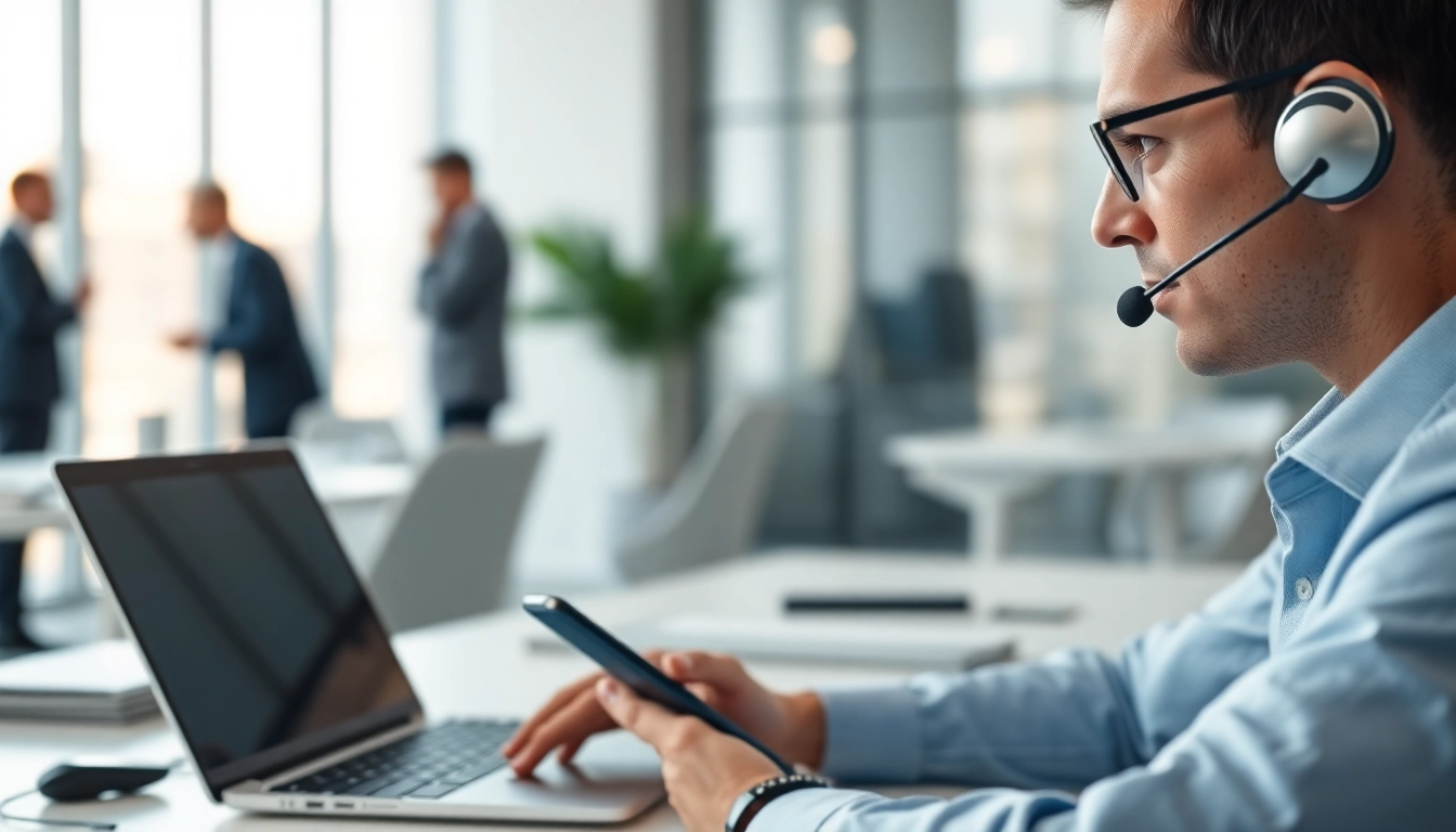 Utilizing remote call control technology in a modern office environment for effective communication.