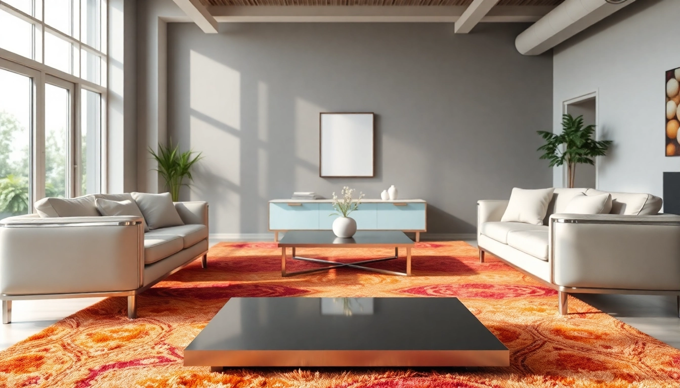Showcase of stunning stainless steel furniture in a modern lounge area, emphasizing sleek design.