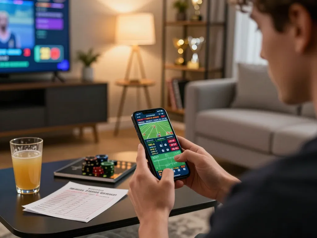 Engaging in sports betting on smartphone at home reflects NHÀ CÁI CM88's user-friendly approach.