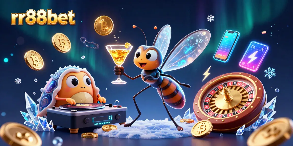Engage with rr88bet's vibrant casino scene featuring a unique frozen mosquito mascot and energetic trilobite DJ.
