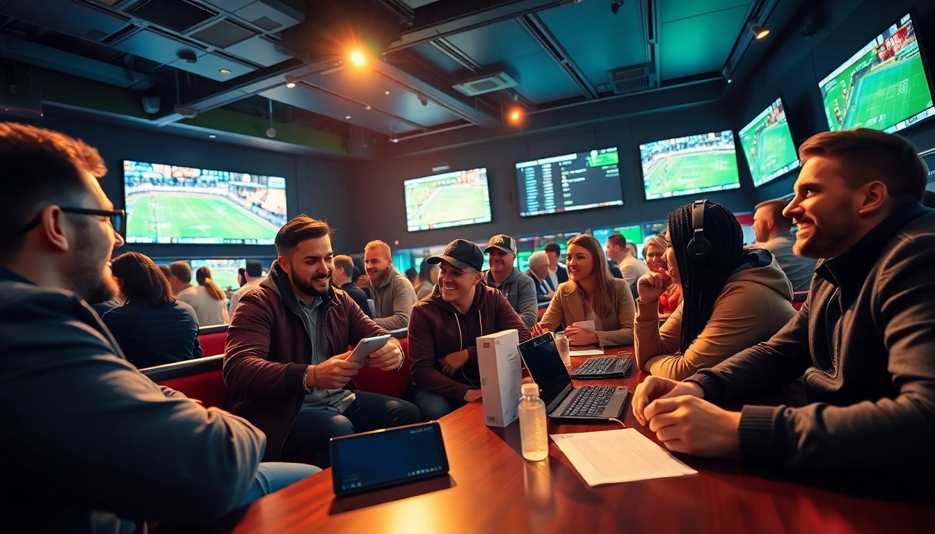 Engaged bettors enjoying the best sports betting sites for Mexico in a vibrant lounge atmosphere.