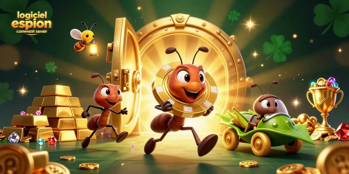 Vérifiez le logiciel espion comment savoir avec des fourmis, une luciole et une sauterelle dans une scène de casino animée.