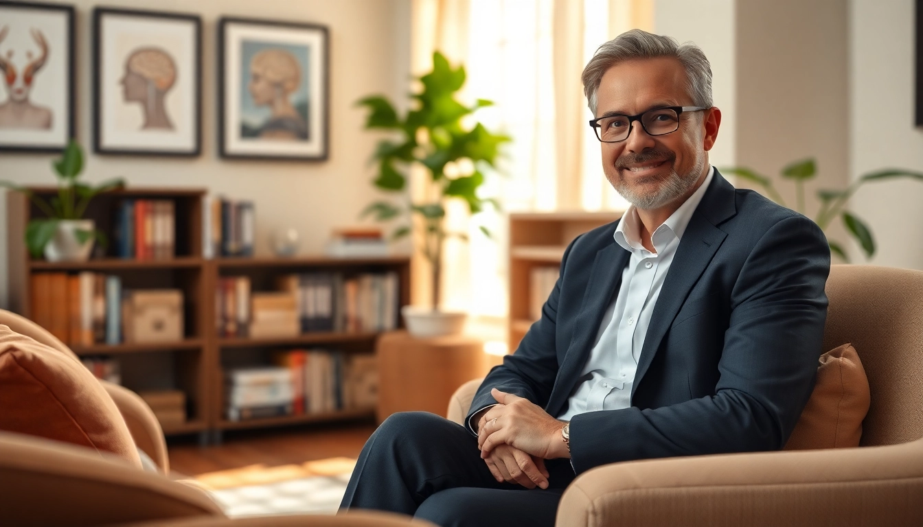 A German Psychiatrist in India engages with patients in a tranquil office environment.
