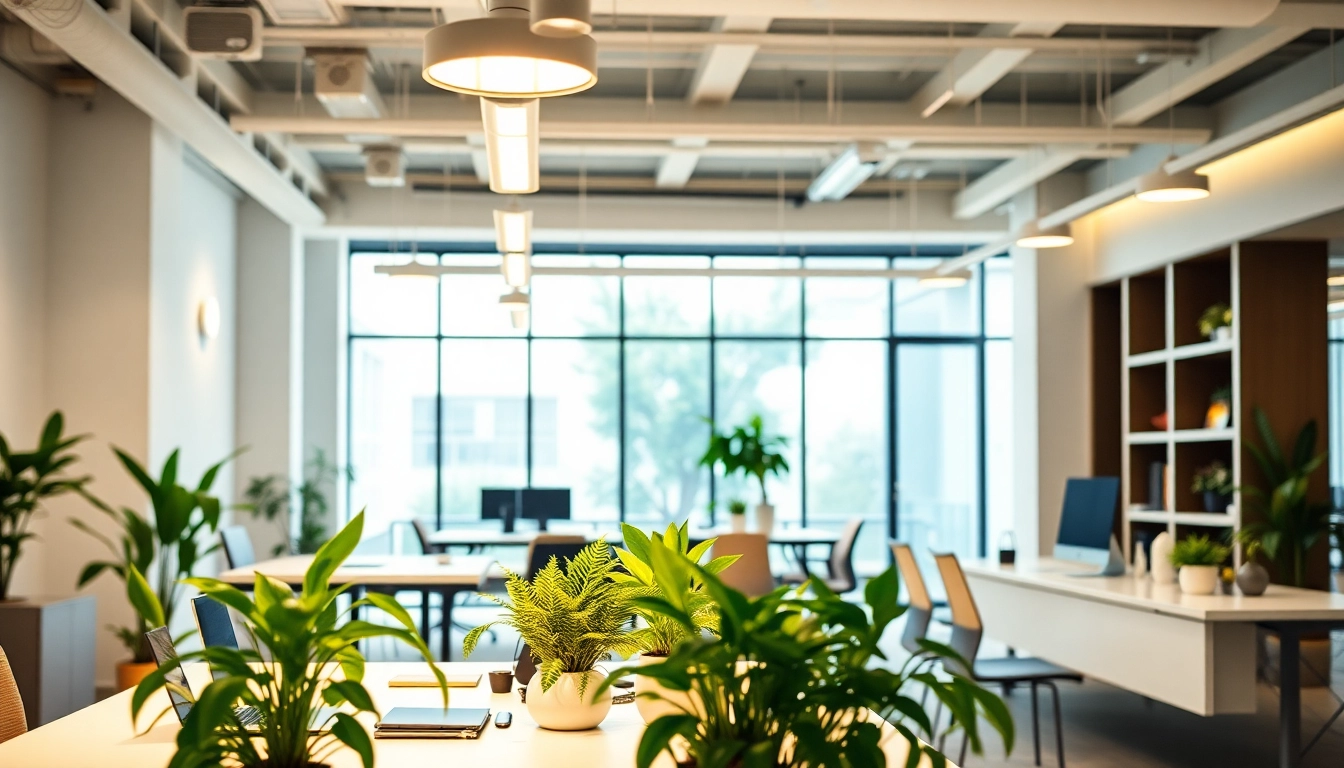 Showcasing innovative lighting solutions illuminating a modern office environment with a professional touch.