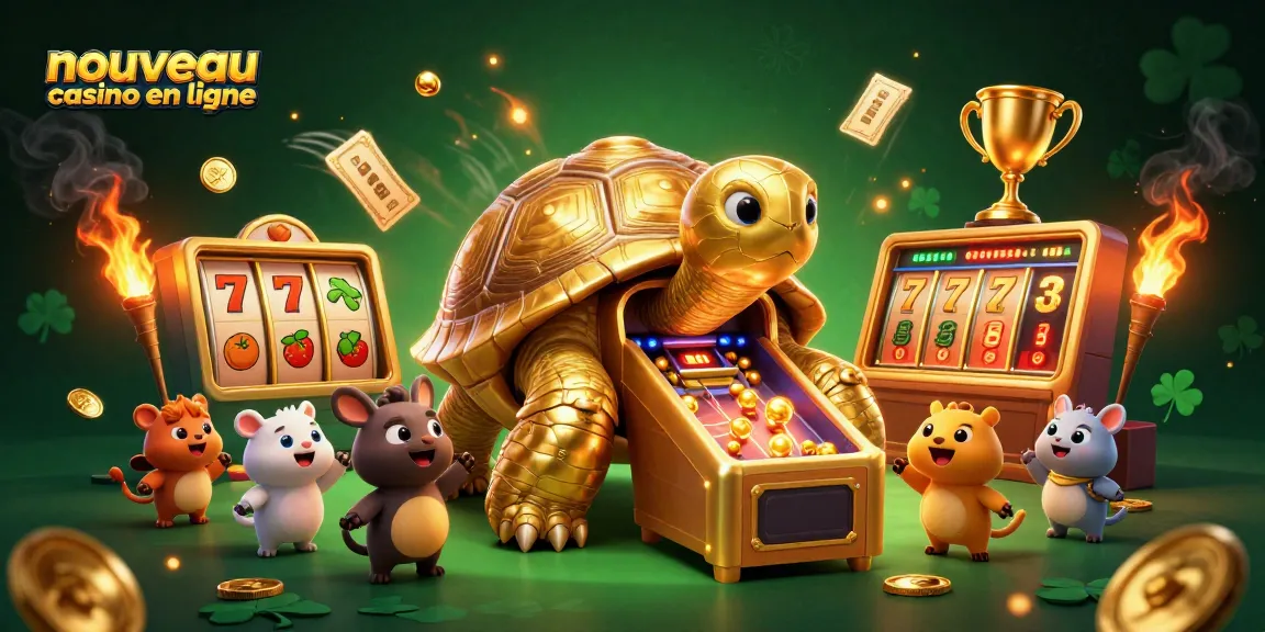 Découvrez le nouveau casino en ligne avec une tortue dorée et des symboles de jackpot animés.
