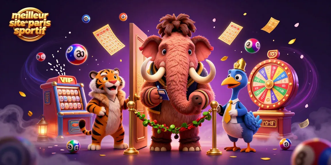 Vibrante illustration 3D représentant le meilleur site de paris sportif, avec un mammouth et un tigre.