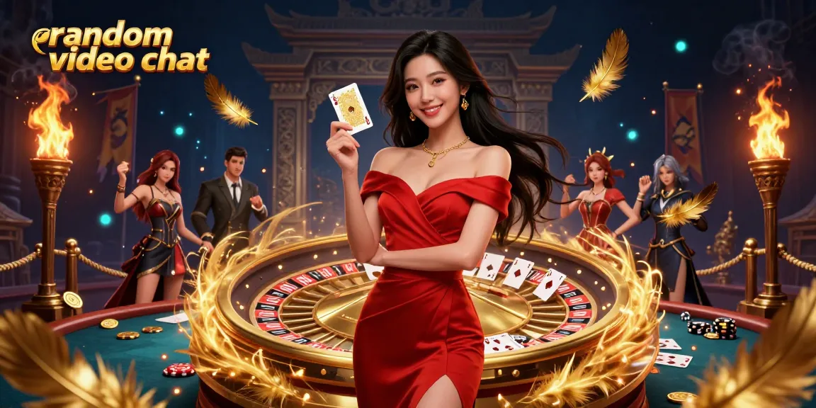 Engage in random video chat with stunning visuals of a casino setting featuring animated characters and elements.