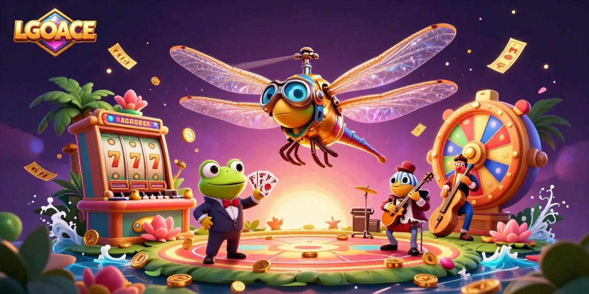 LGOACE offers thrilling casino excitement with dynamic scenes of slot machines and a frog dealer amidst vibrant game elements.