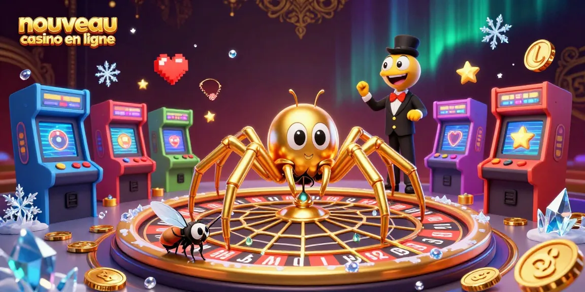 Le nouveau casino en ligne présente une scène animée avec des personnages de jeux animés aux éléments lumineux du casino.