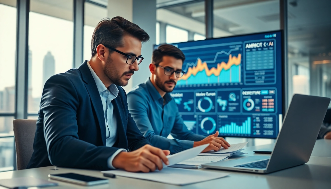 Analyze AI for competitive intelligence insights within a modern office space.
