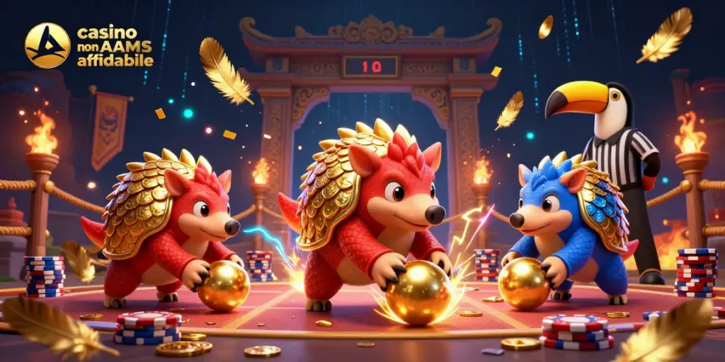 Giocando al casino non AAMS affidabile con pangolini in costume, fiches e confetti dorati.