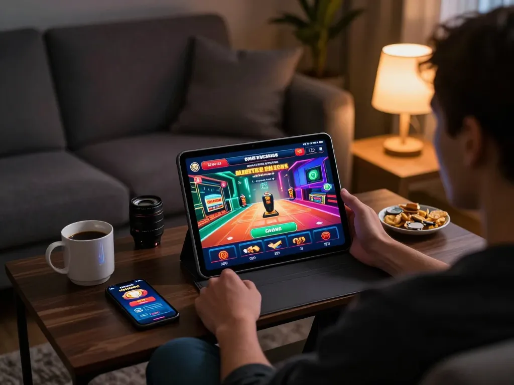 Engaging gameplay on migliori casino online stranieri shown on tablet in a cozy home setting.