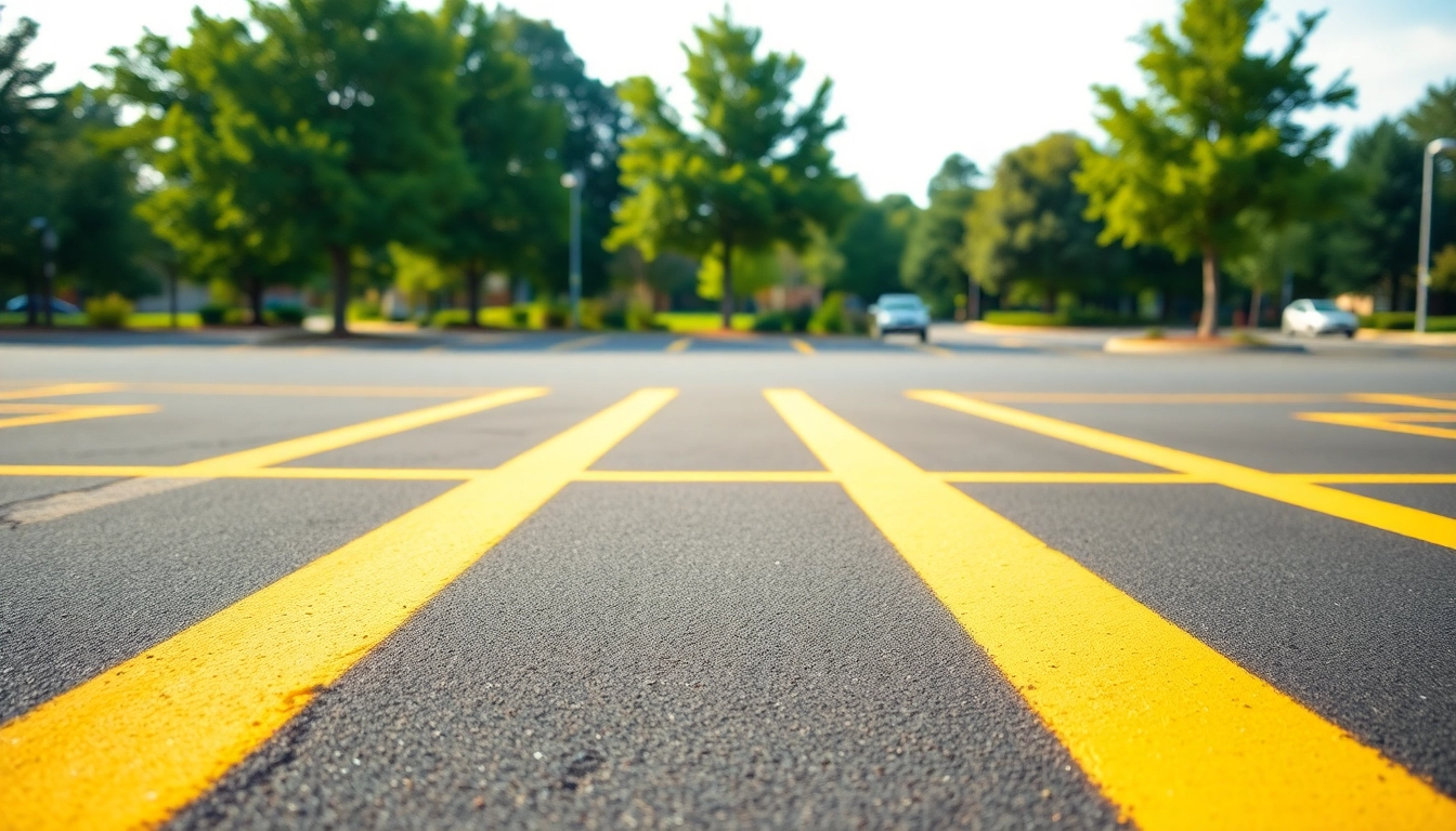Enhancing safety with professional Parking lot striping Flowood MS in a vibrant, well-maintained parking lot.
