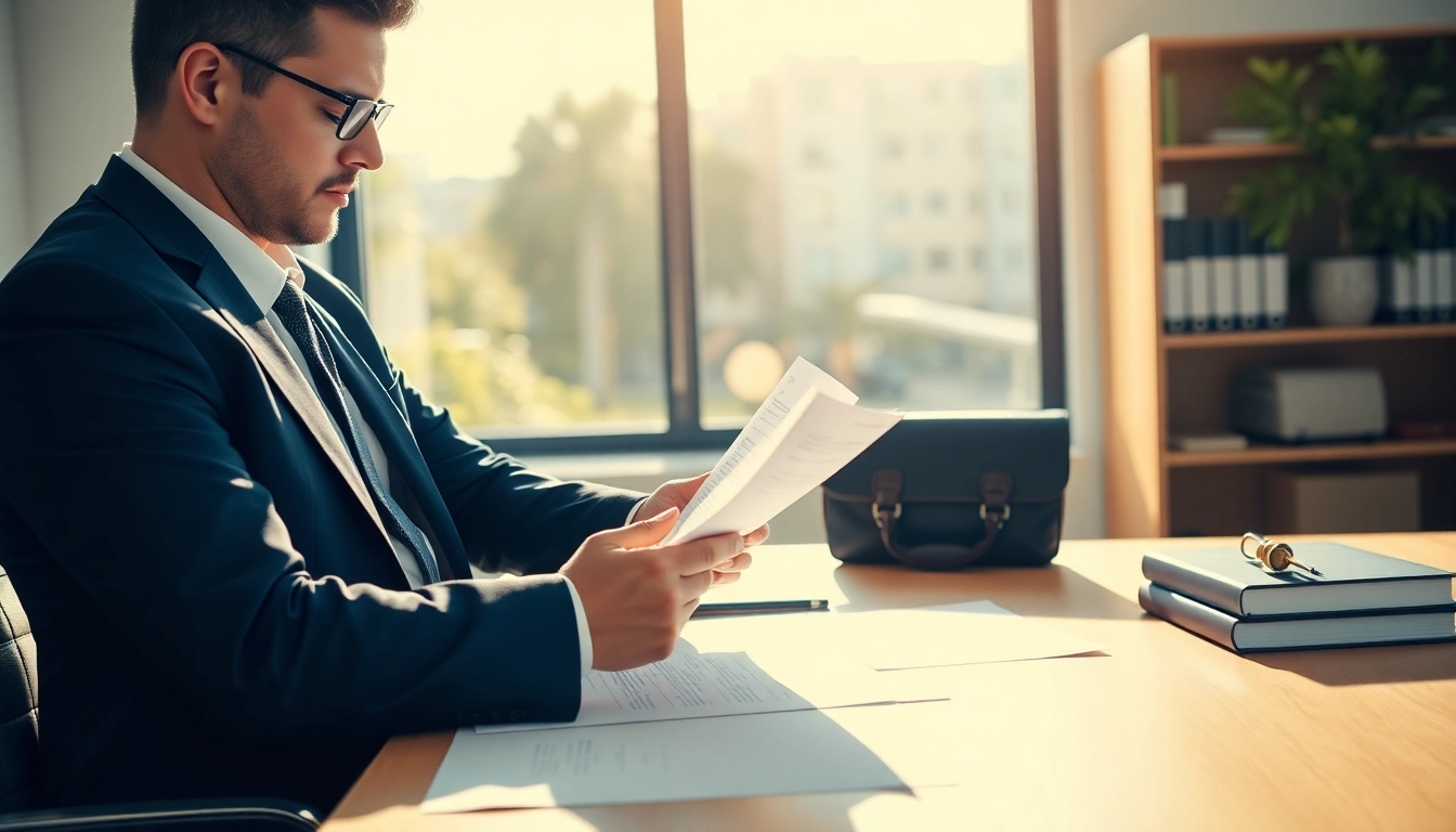 Fort Lauderdale work injury lawyer reviewing legal documents in a bright office environment