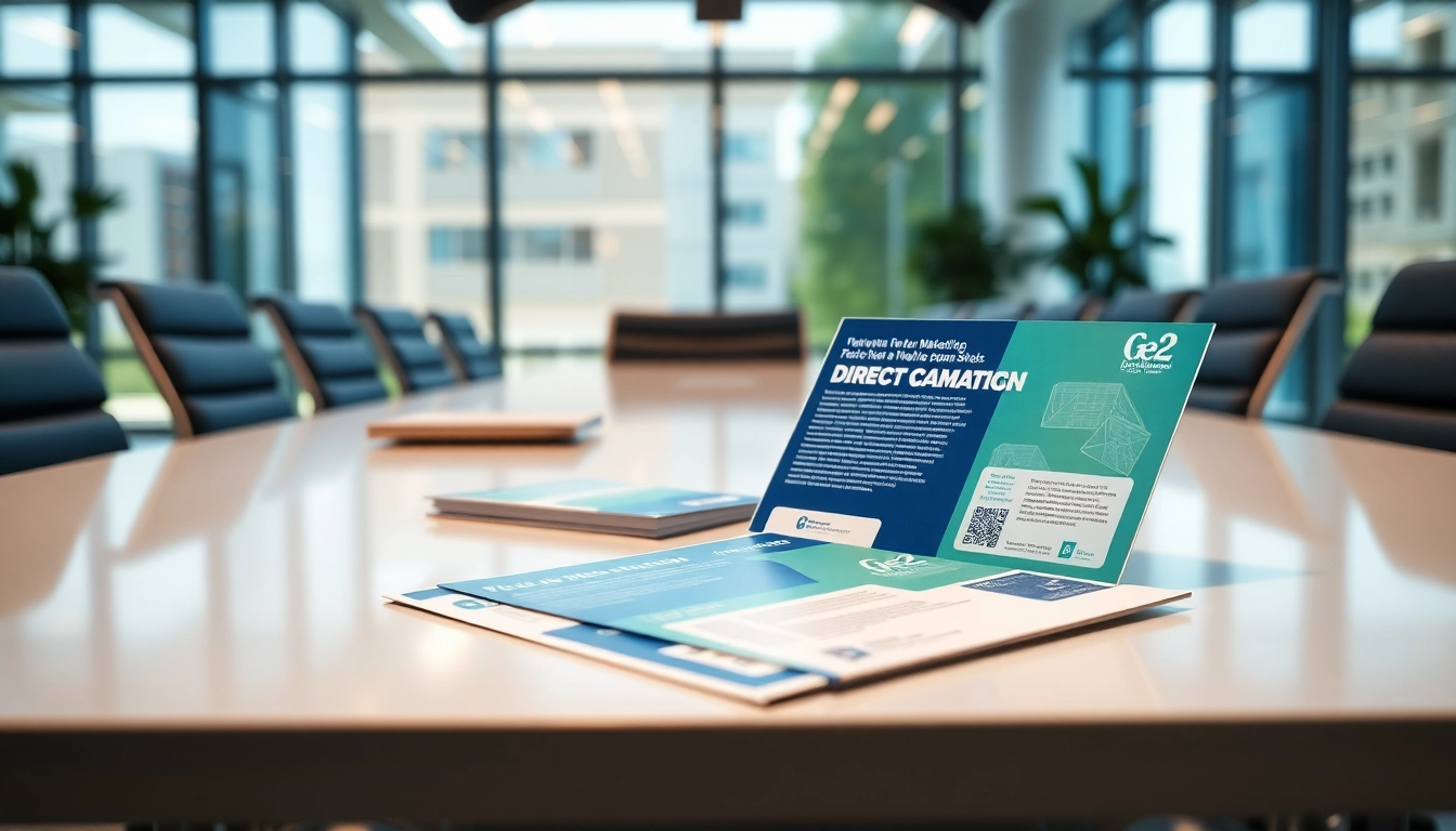 Showcasing vibrant Atlas Direct Mail materials in a modern office setting