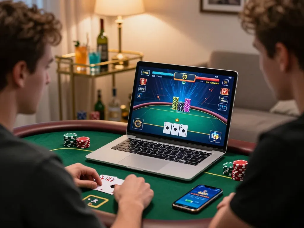 Engaged player strategizing in online poker, showcasing hidden wiki 2026 for immersive gambling.