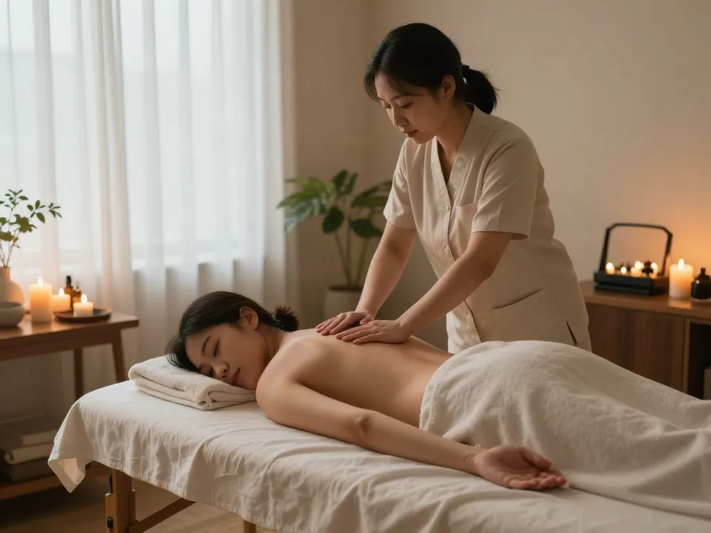 Client receiving an 이태원출장마사지 in a tranquil wellness studio.