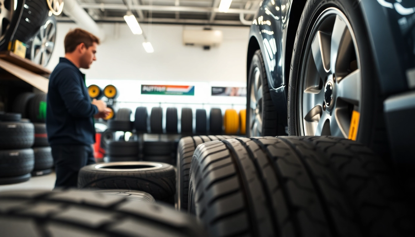 Find New tires near me Nashville in a bright, professional tire shop during installation.