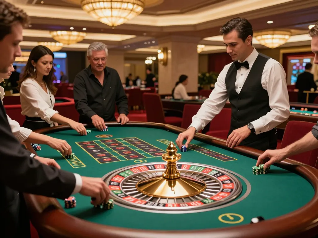 Engaging roulette gameplay scene at 888 VI casino, with players placing bets and excitement in the air.