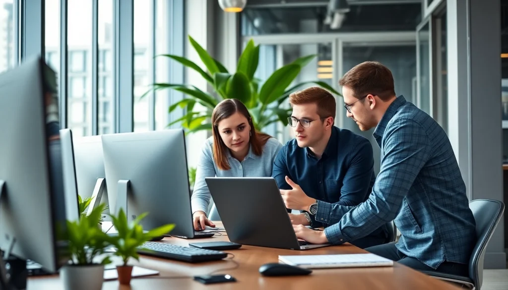 Team of professionals showcasing Fredericksburg IT Companies collaboration in a modern office.