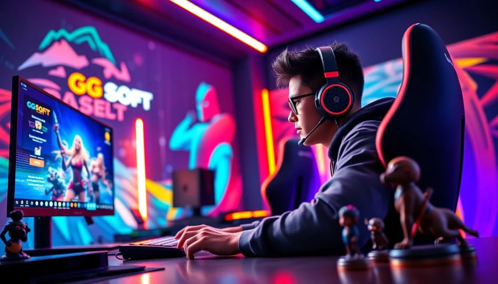 Menggali daftar ggsoft game dengan gamer beraksi di ruang permainan modern.