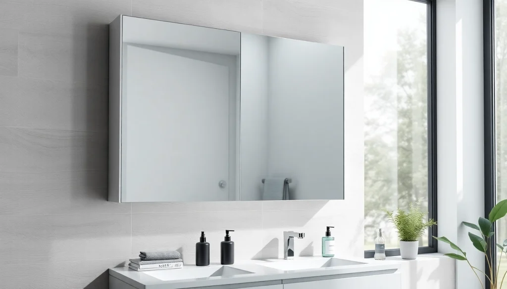 Stylish sonni Spiegelschrank in a bright, modern bathroom with elegant features.