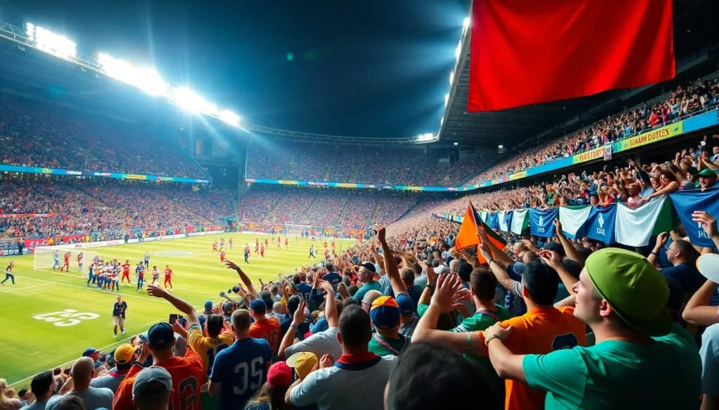스포츠중계의 생동감을 전하는 경기를 즐기는 팬들과 활기찬 분위기의 스태디움