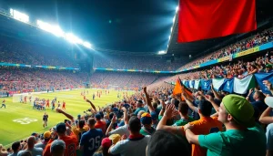 스포츠중계의 생동감을 전하는 경기를 즐기는 팬들과 활기찬 분위기의 스태디움
