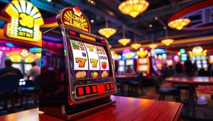 Mainkan slot dengan simbol menarik dalam suasana kasino berkilau.