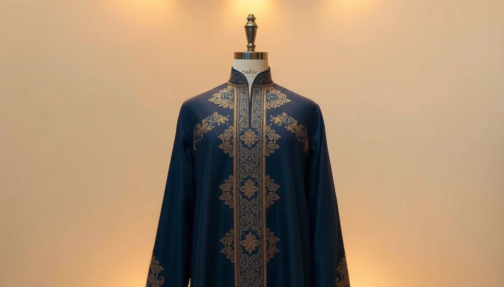 Explore our luxury thobes, showcasing intricate details and premium craftsmanship for distinguished wear.