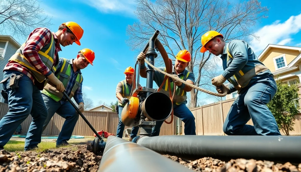 Sewer repair Durham team installing pipes with advanced techniques in a suburban setting.