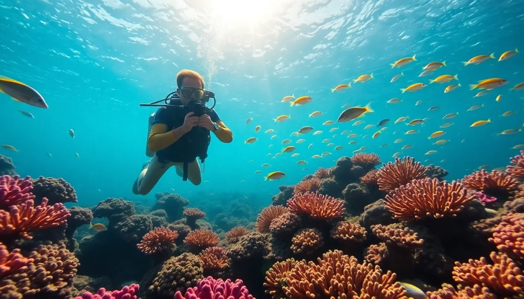Divers experiencing breathtaking underwater moments at https://marvinscubaexpeditions.com under vibrant coral reefs.