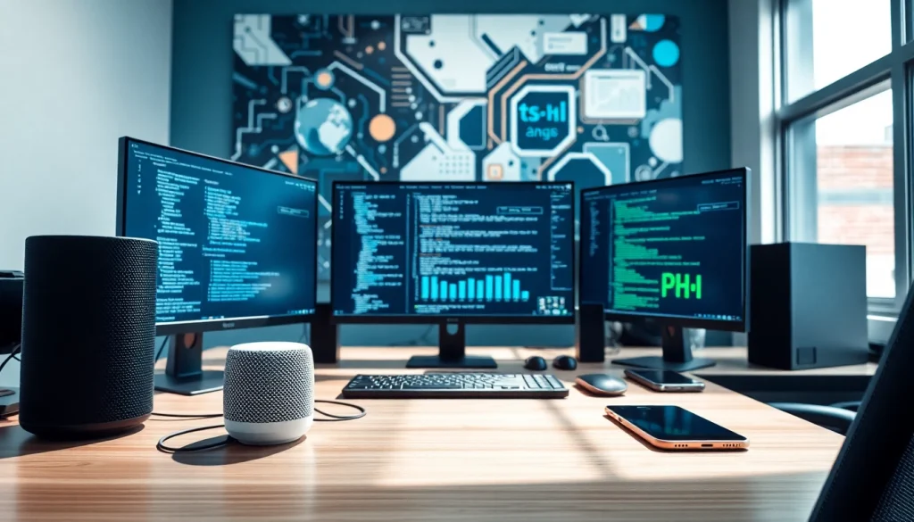 Boost your understanding of Technology with a professional workspace showcasing high-tech devices.