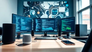 Boost your understanding of Technology with a professional workspace showcasing high-tech devices.