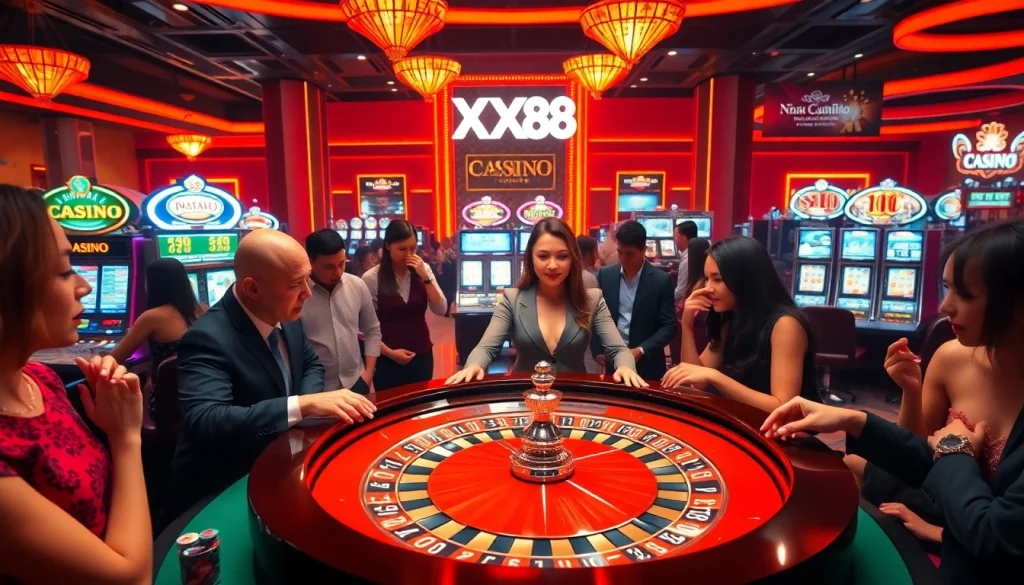 Engaging roulette action at nhà cái xx88 casino with vibrant chips and players, illustrating thrill and excitement.