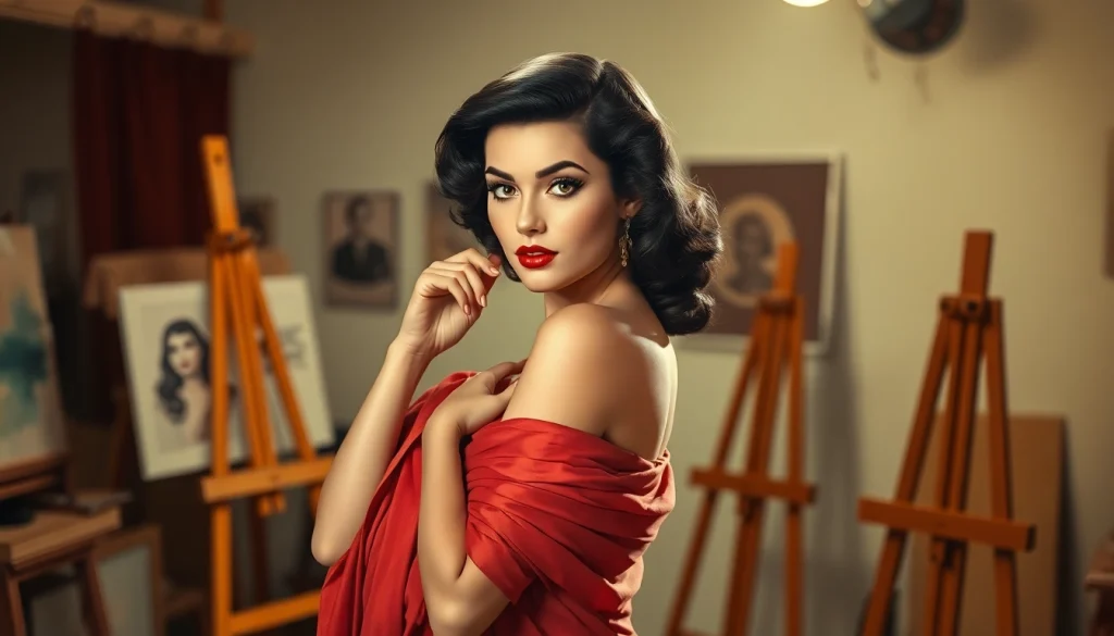 Admire vintage pin-up girl art celebrating the allure of https://www.esquirevargas.com in a classic 1940s setting.