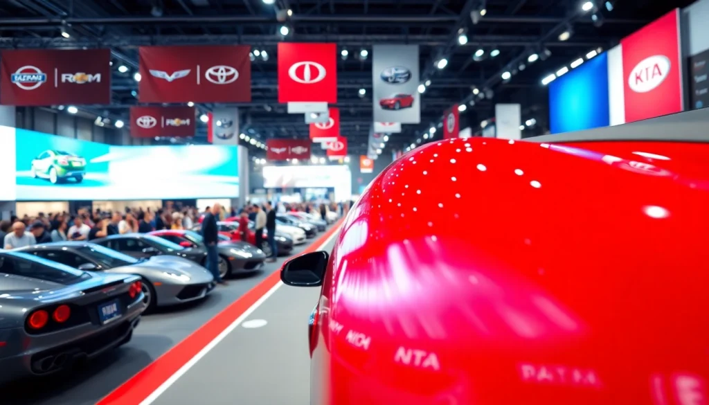 Exciting Auto Cars Show showcasing elegant vehicles with enthusiastic visitors exploring the event.