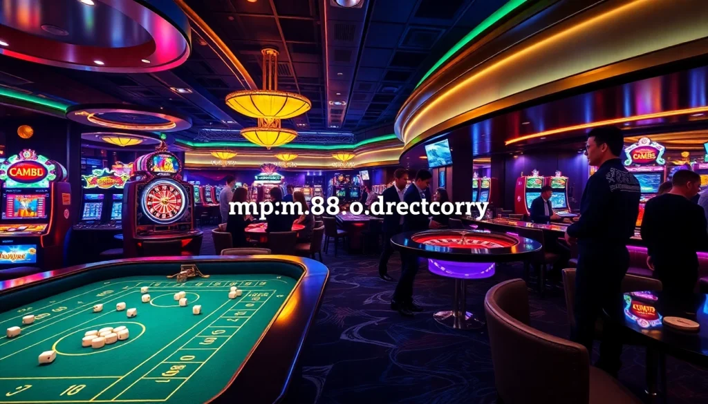Gambling excitement at a casino with a vibrant atmosphere, highlighting https://mm88.directory/ for online betting options.