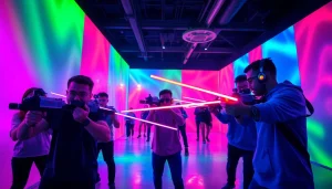 Beleef de actie van https://eventmaker-lasergame.nl met enthousiaste spelers in een levendige lasergame-arena.