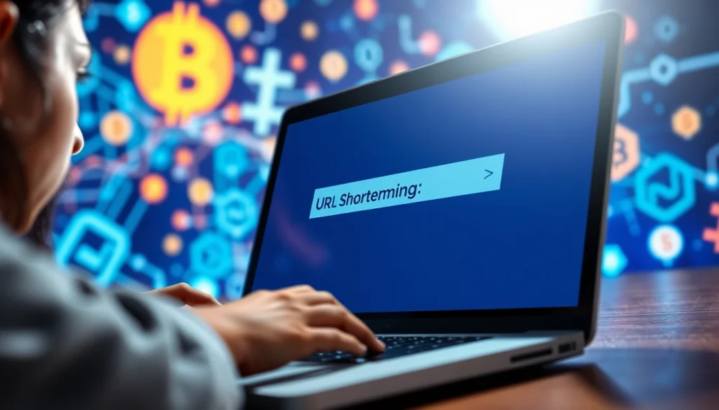 Utilize the best url shortener to make money displayed on a laptop screen in a vibrant digital setting.