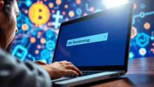 Utilize the best url shortener to make money displayed on a laptop screen in a vibrant digital setting.