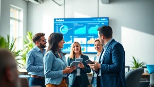 Engaging digital marketing discussion at https://press.farm with professionals analyzing data.