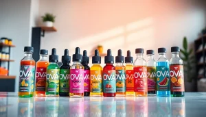 Genießen Sie exklusive Oxva Liquid Aromen in eindrucksvoller Anordnung auf einem sauberen Hintergrund.