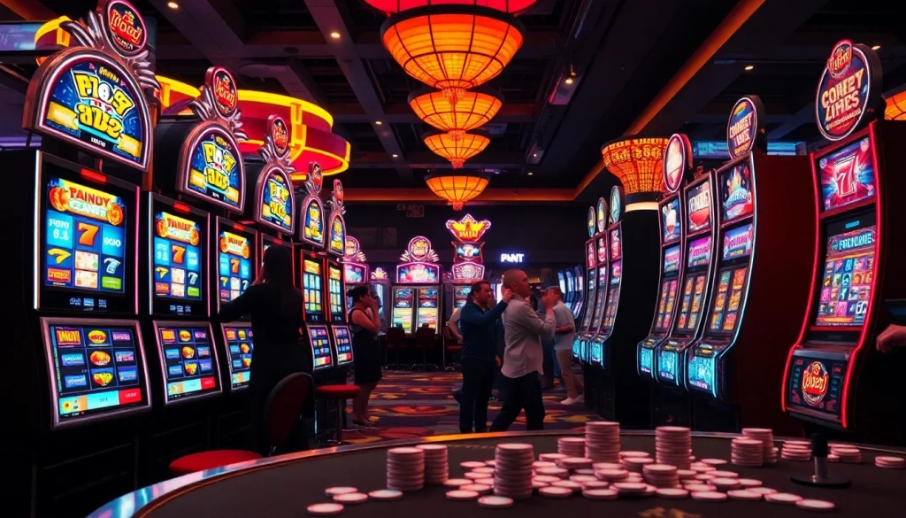 Main features of sayapbola slot game highlighted within an engaging casino atmosphere.